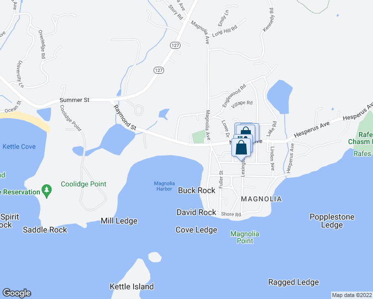 map of restaurants, bars, coffee shops, grocery stores, and more near 57 Raymond Street in Manchester-by-the-Sea