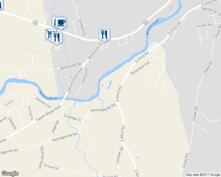 map of restaurants, bars, coffee shops, grocery stores, and more near 1595 South Athol Road in Athol