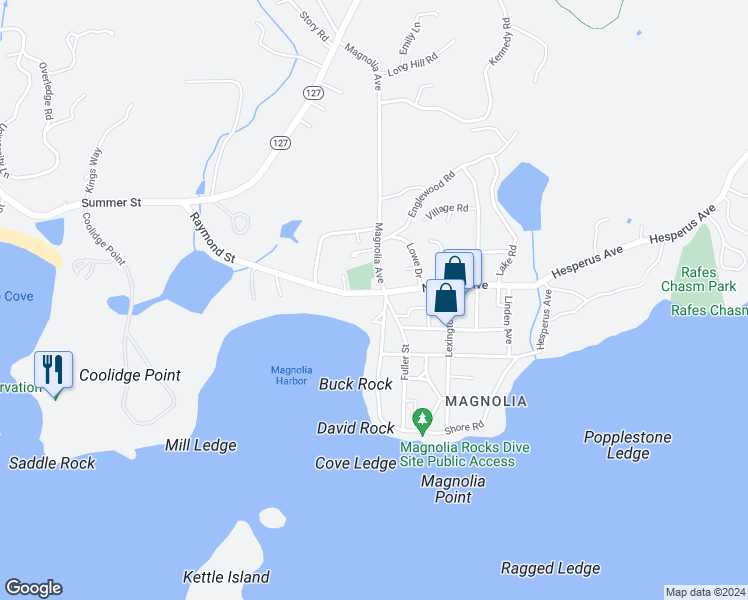 map of restaurants, bars, coffee shops, grocery stores, and more near in Manchester-by-the-Sea