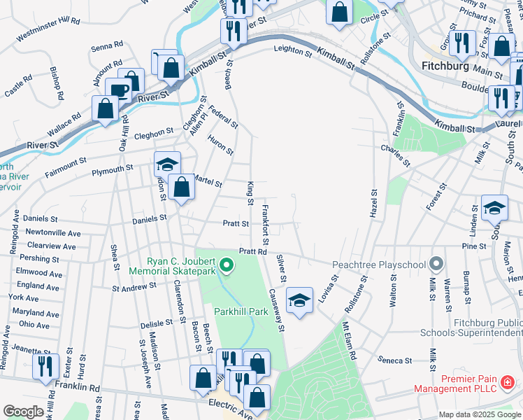 map of restaurants, bars, coffee shops, grocery stores, and more near 100 King Street in Fitchburg