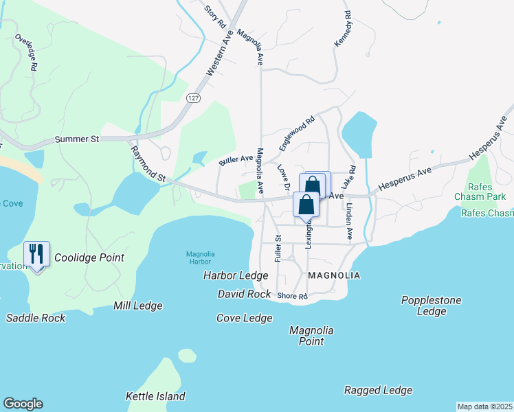 map of restaurants, bars, coffee shops, grocery stores, and more near in Manchester-by-the-Sea
