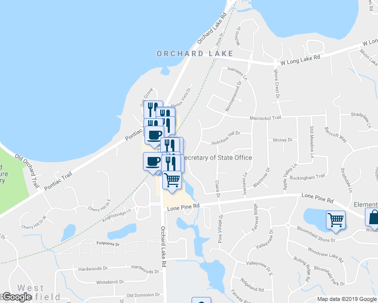 map of restaurants, bars, coffee shops, grocery stores, and more near 4284 Mac Queen Drive in West Bloomfield Township