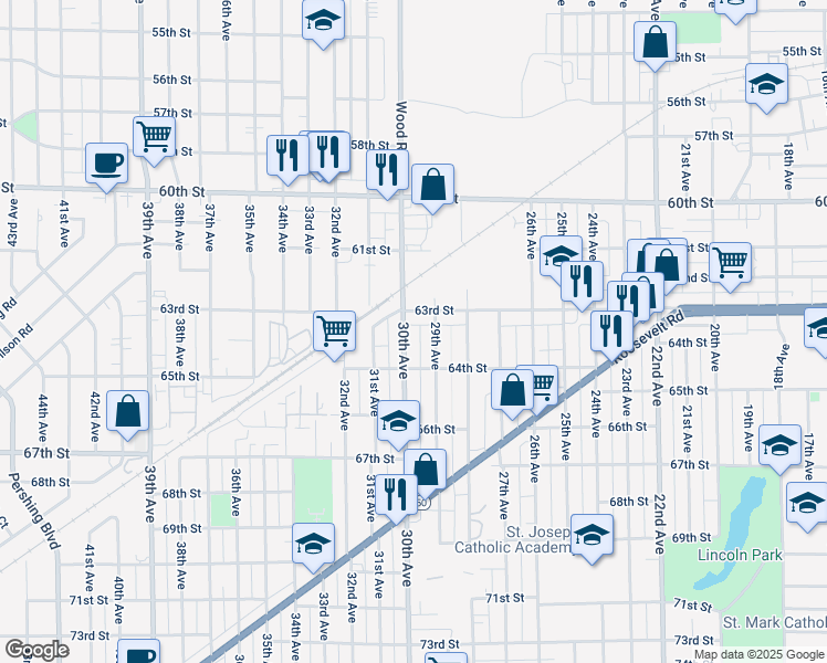 map of restaurants, bars, coffee shops, grocery stores, and more near 6304 29th Avenue in Kenosha