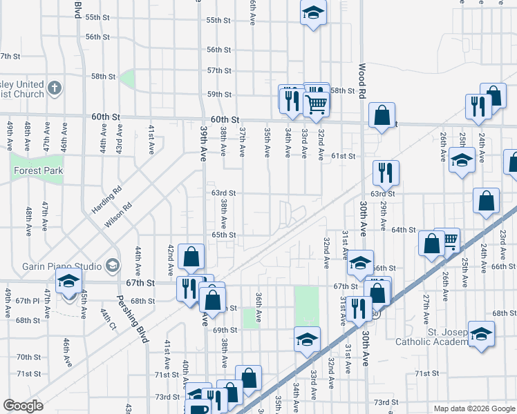 map of restaurants, bars, coffee shops, grocery stores, and more near 3515 63rd Street in Kenosha