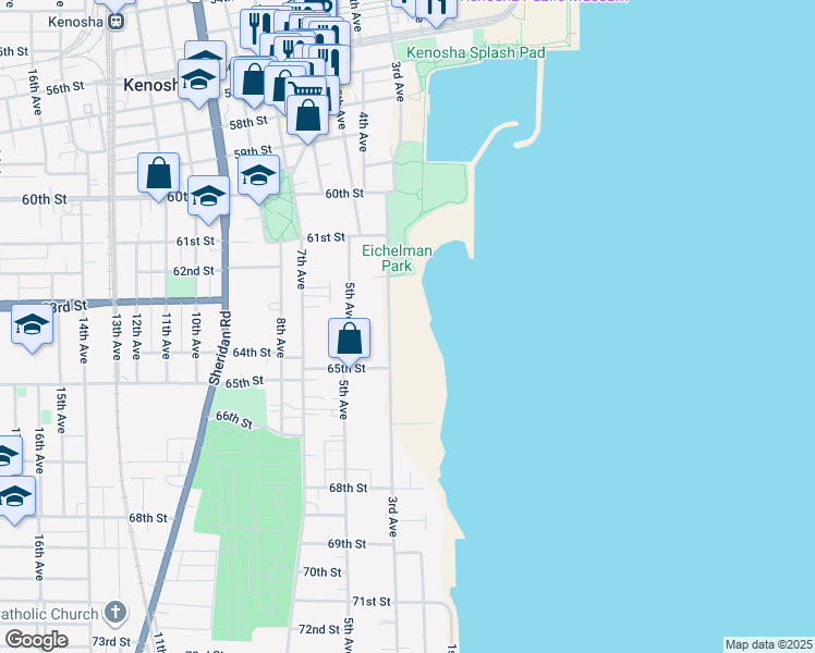 map of restaurants, bars, coffee shops, grocery stores, and more near 6315 3rd Avenue in Kenosha