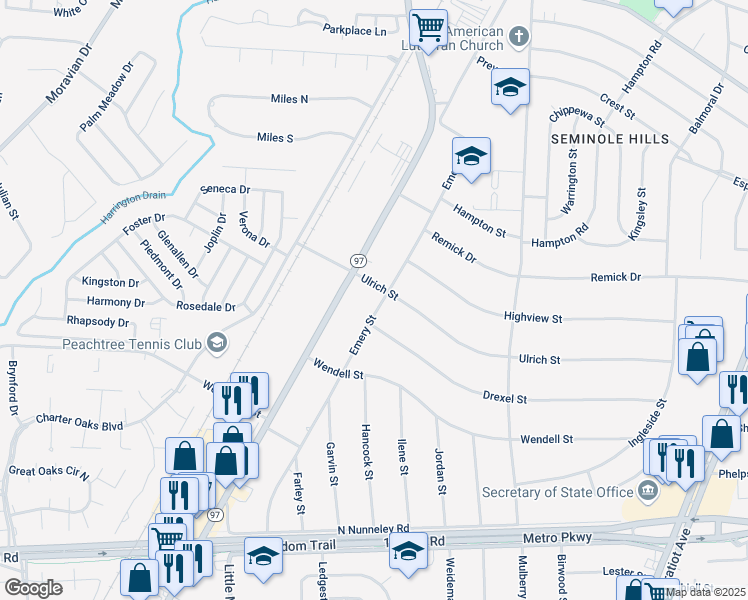 map of restaurants, bars, coffee shops, grocery stores, and more near 21322 Ulrich Street in Clinton Township