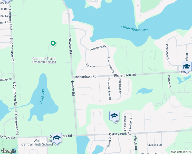 map of restaurants, bars, coffee shops, grocery stores, and more near 9361 Park Lane in Commerce Charter Township