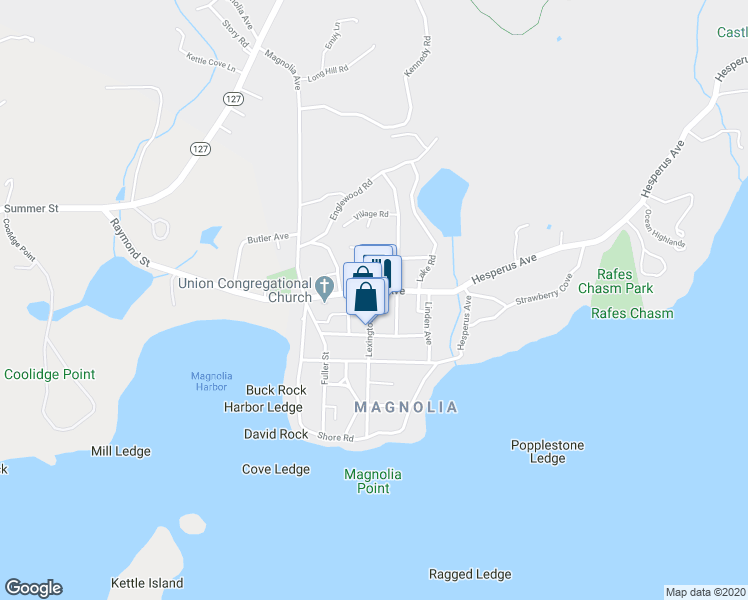 map of restaurants, bars, coffee shops, grocery stores, and more near 12 Lexington Avenue in Gloucester