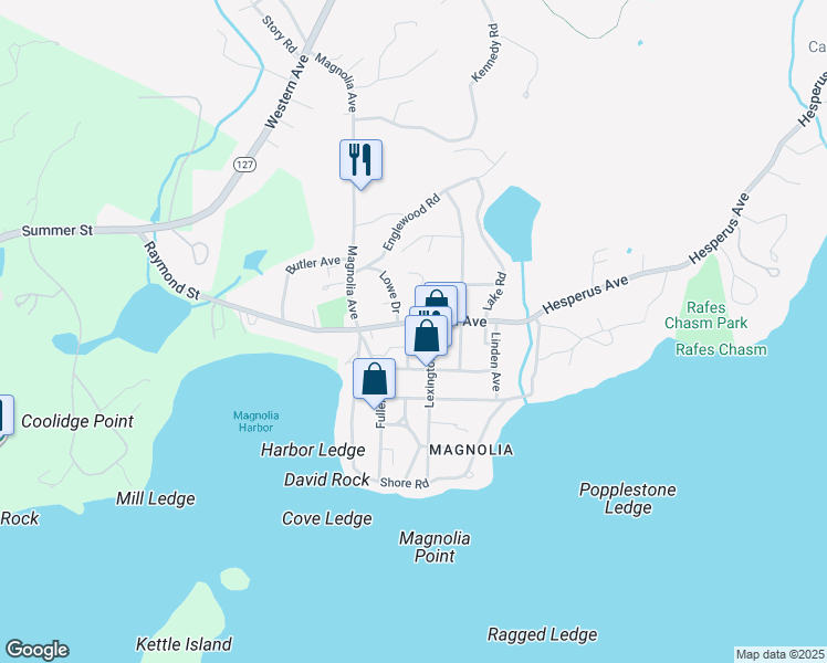 map of restaurants, bars, coffee shops, grocery stores, and more near 10 Norman Avenue in Gloucester