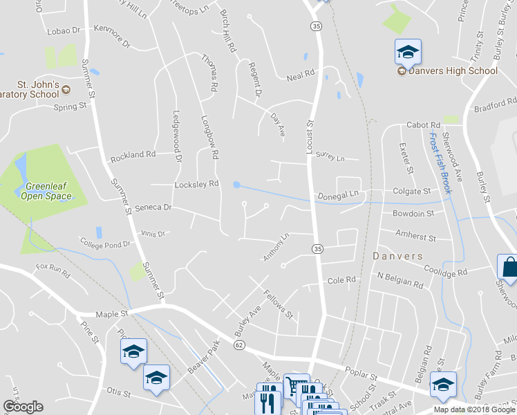 map of restaurants, bars, coffee shops, grocery stores, and more near 6 Germano Drive in Danvers