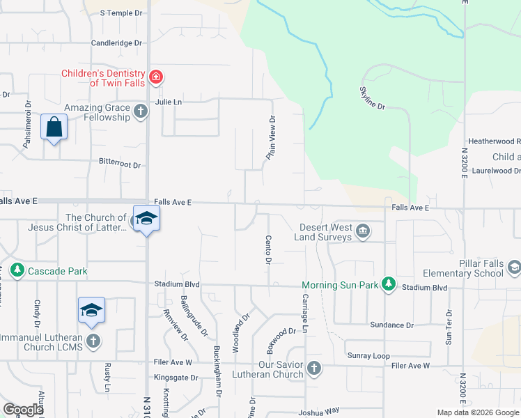 map of restaurants, bars, coffee shops, grocery stores, and more near 2474 Falls Avenue East in Twin Falls