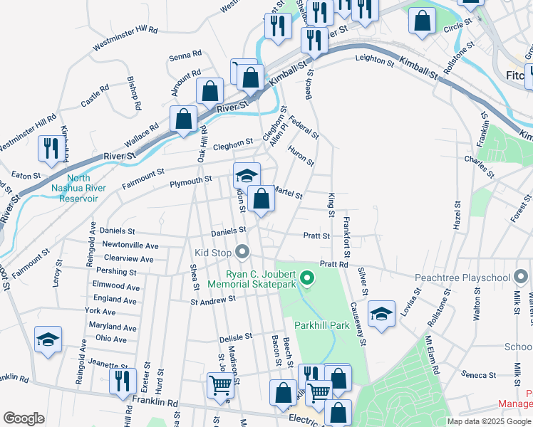 map of restaurants, bars, coffee shops, grocery stores, and more near 200 Daniels Street in Fitchburg