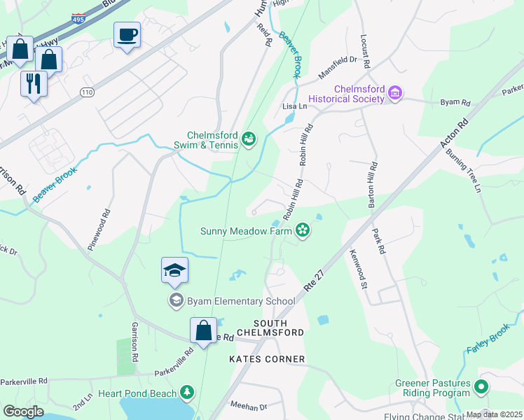 map of restaurants, bars, coffee shops, grocery stores, and more near 21 Equestrian Lane in Chelmsford