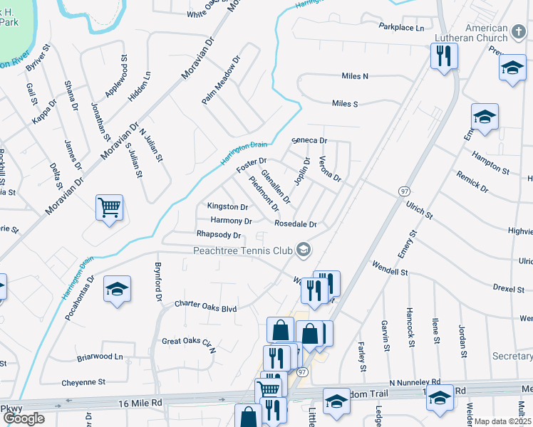 map of restaurants, bars, coffee shops, grocery stores, and more near 20475 Foster Drive in Clinton Township