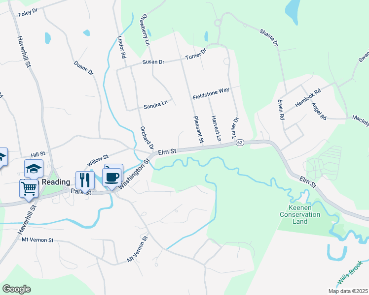 map of restaurants, bars, coffee shops, grocery stores, and more near 235 Elm Street in North Reading