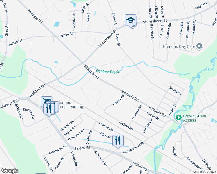 map of restaurants, bars, coffee shops, grocery stores, and more near 45 Whipple Road in Billerica
