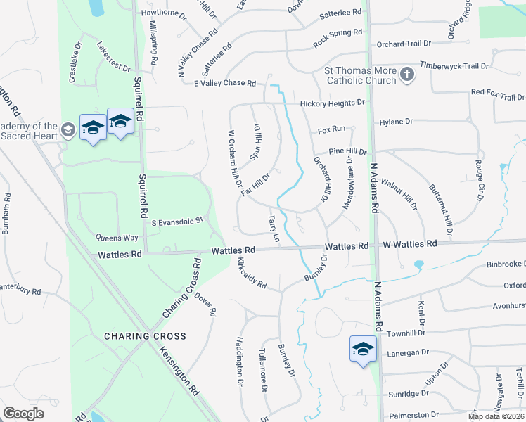 map of restaurants, bars, coffee shops, grocery stores, and more near 4368 West Orchard Hill Drive in Bloomfield Hills