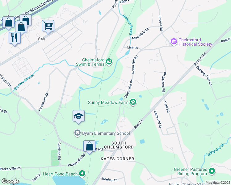 map of restaurants, bars, coffee shops, grocery stores, and more near 21 Equestrian Lane in Chelmsford