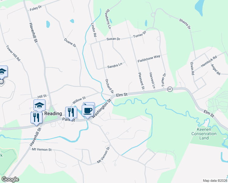 map of restaurants, bars, coffee shops, grocery stores, and more near 245 Elm Street in North Reading