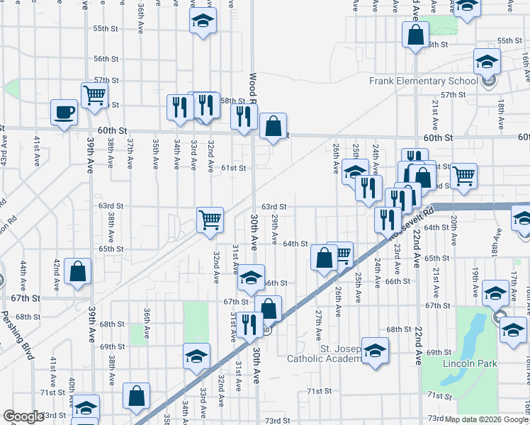 map of restaurants, bars, coffee shops, grocery stores, and more near 6304 29th Avenue in Kenosha