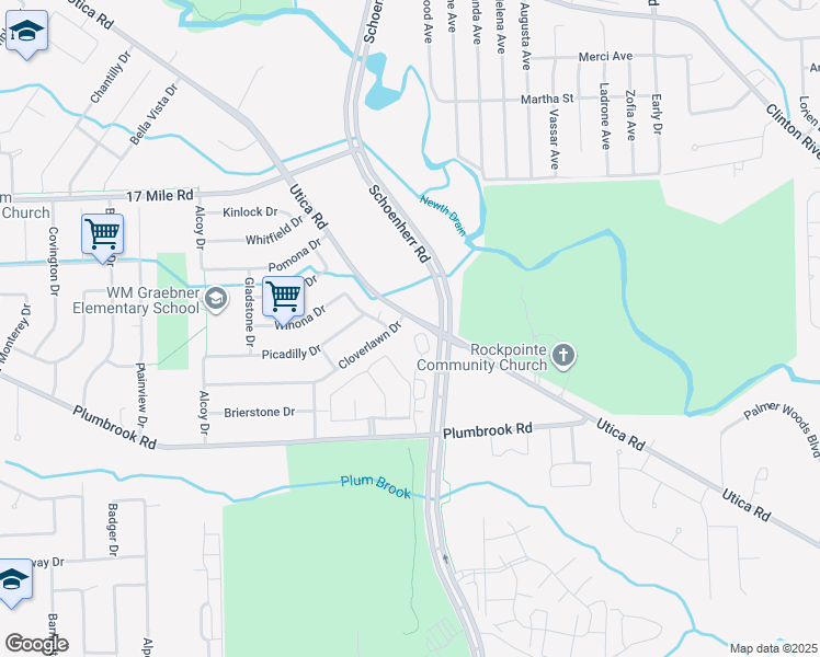 map of restaurants, bars, coffee shops, grocery stores, and more near 13544 Cloverlawn Drive in Sterling Heights