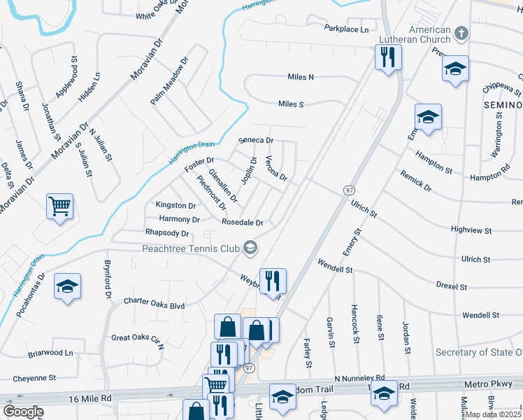 map of restaurants, bars, coffee shops, grocery stores, and more near 37779 Culver Drive in Clinton Township