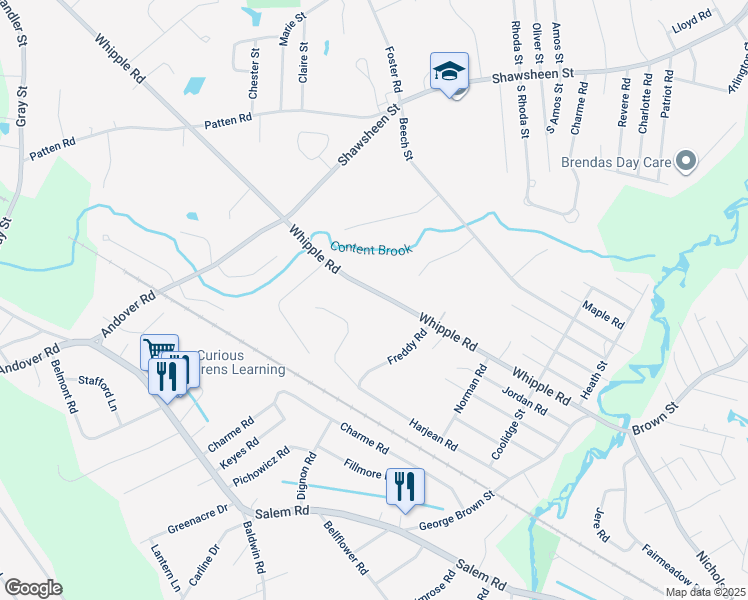 map of restaurants, bars, coffee shops, grocery stores, and more near 45 Whipple Road in Billerica