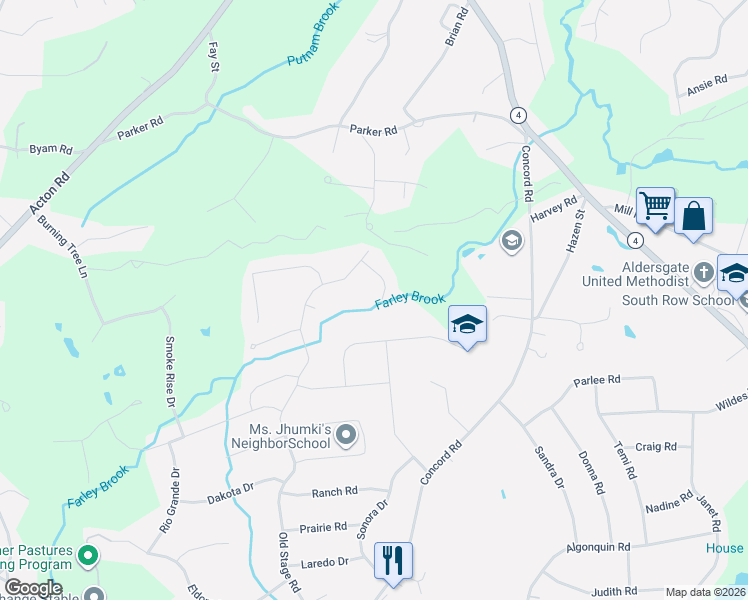 map of restaurants, bars, coffee shops, grocery stores, and more near 7 Pecos Circle in Chelmsford
