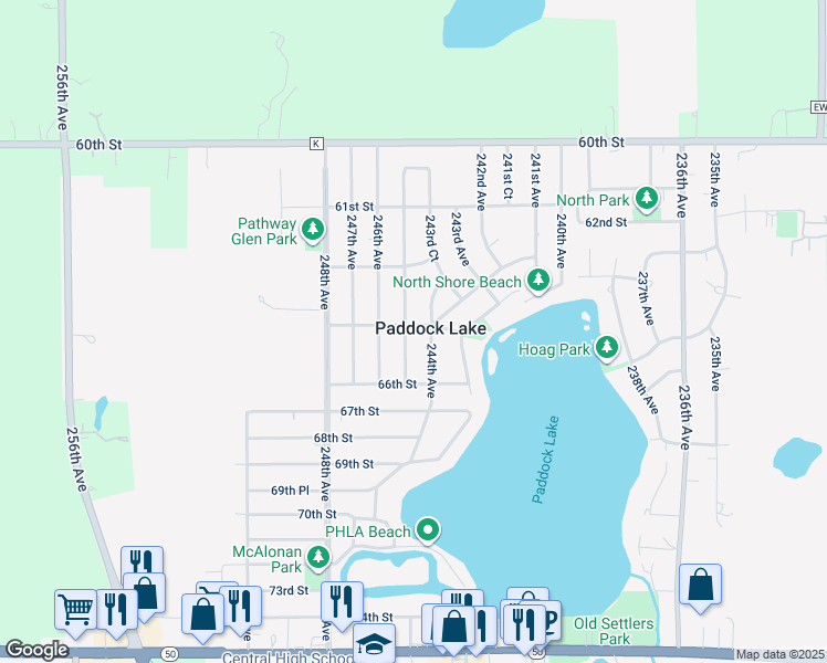 map of restaurants, bars, coffee shops, grocery stores, and more near 24413 65th Street in Salem