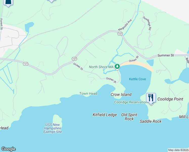 map of restaurants, bars, coffee shops, grocery stores, and more near 21 Ocean Street in Manchester-by-the-Sea