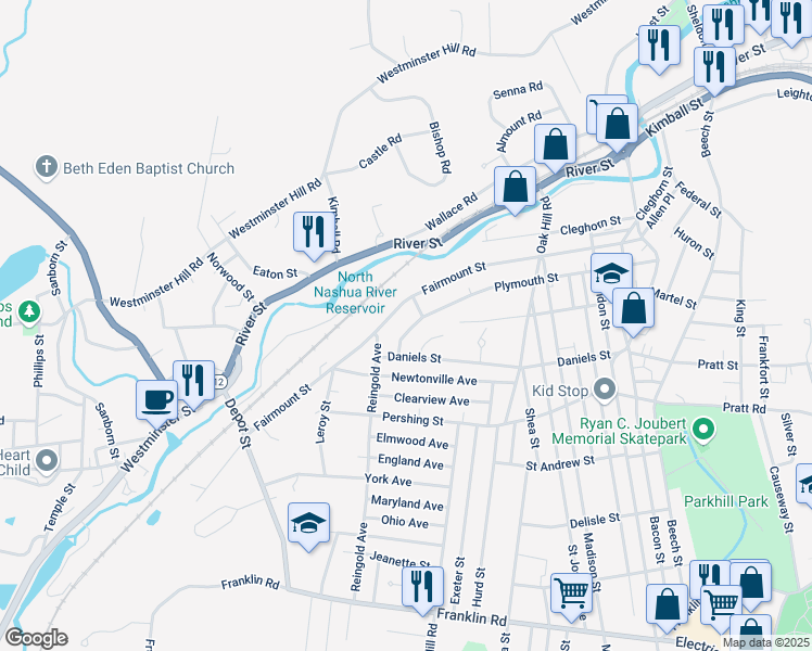 map of restaurants, bars, coffee shops, grocery stores, and more near 30 Wildwood Drive in Fitchburg