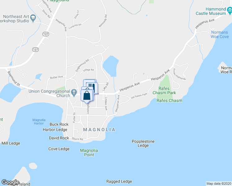 map of restaurants, bars, coffee shops, grocery stores, and more near 38 Norman Avenue in Gloucester