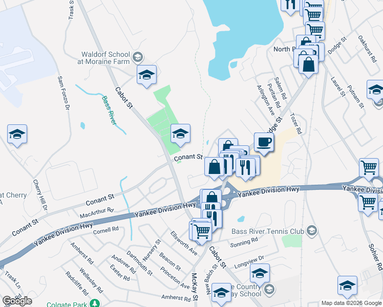 map of restaurants, bars, coffee shops, grocery stores, and more near 29 Conant Street in Beverly