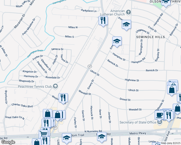 map of restaurants, bars, coffee shops, grocery stores, and more near 21322 Ulrich Street in Clinton Township