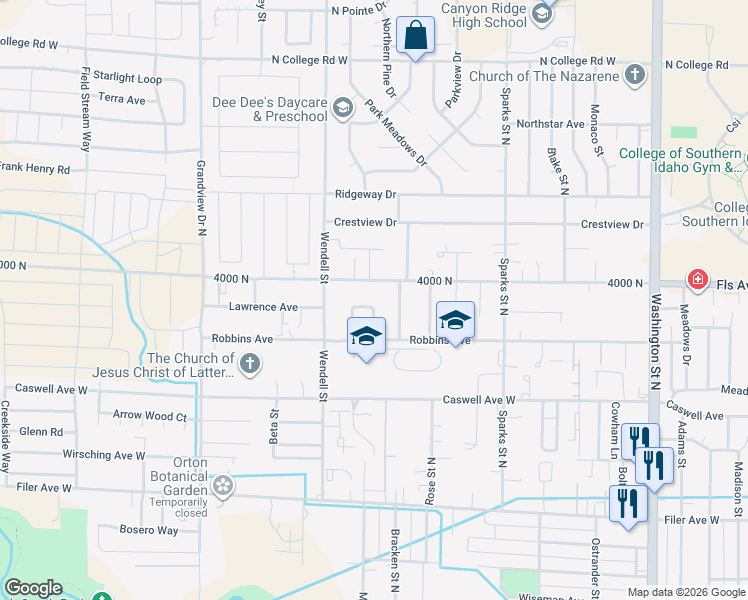 map of restaurants, bars, coffee shops, grocery stores, and more near 874 Eastwind Drive in Twin Falls