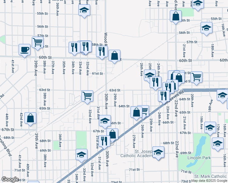 map of restaurants, bars, coffee shops, grocery stores, and more near 6304 29th Avenue in Kenosha