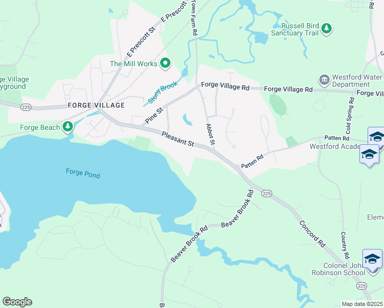 map of restaurants, bars, coffee shops, grocery stores, and more near 64 Pleasant Street in Westford