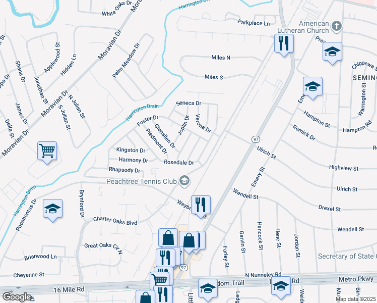 map of restaurants, bars, coffee shops, grocery stores, and more near 37779 Culver Drive in Clinton Township