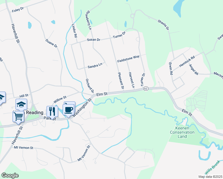 map of restaurants, bars, coffee shops, grocery stores, and more near 235 Elm Street in North Reading