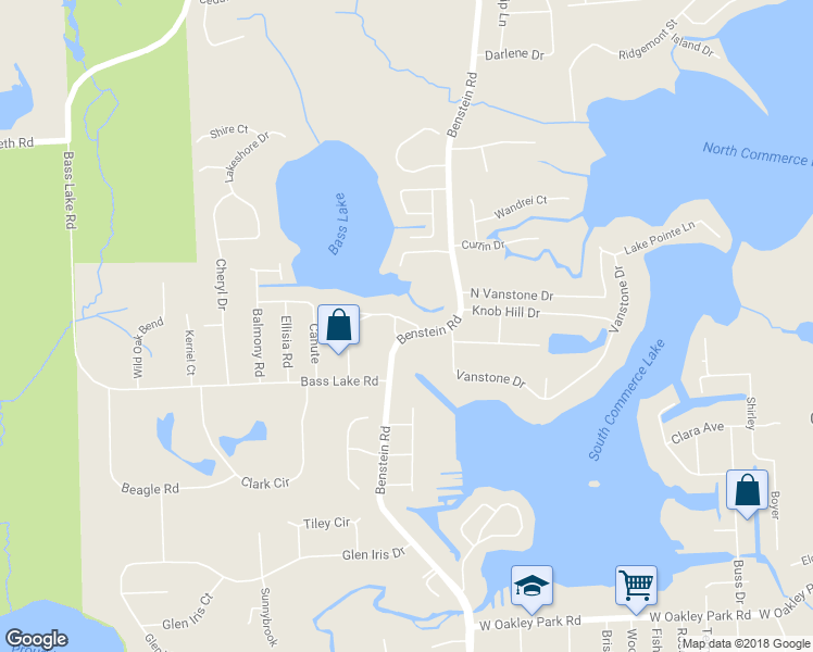 map of restaurants, bars, coffee shops, grocery stores, and more near 3811 Benstein Road in Commerce Charter Township