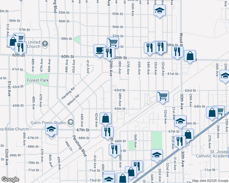 map of restaurants, bars, coffee shops, grocery stores, and more near 6301 39th Ave in Kenosha