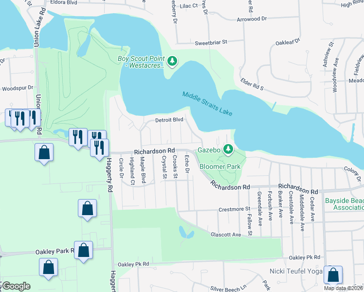 map of restaurants, bars, coffee shops, grocery stores, and more near 7655 Jewell Terrace in West Bloomfield Township