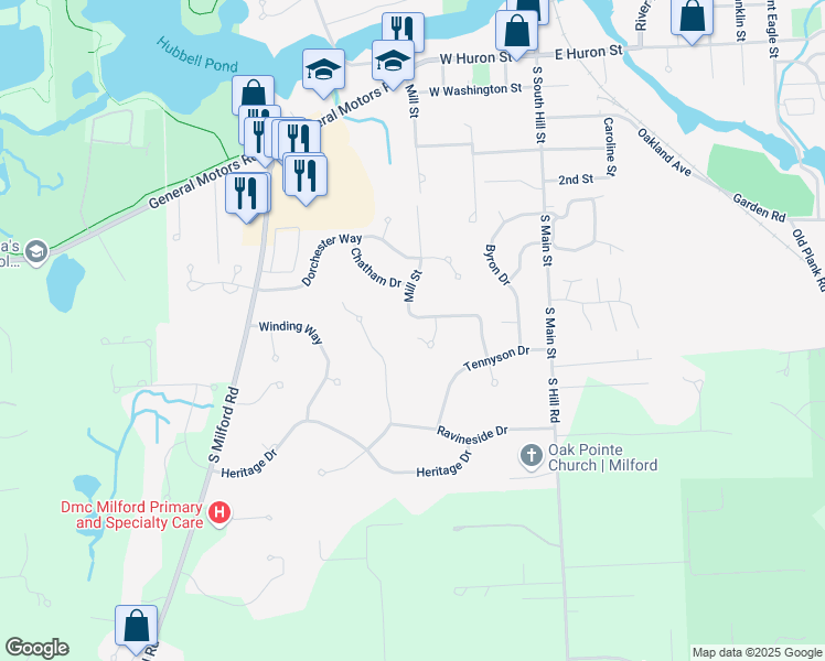 map of restaurants, bars, coffee shops, grocery stores, and more near 924 Deep Valley Drive in Milford Charter Township
