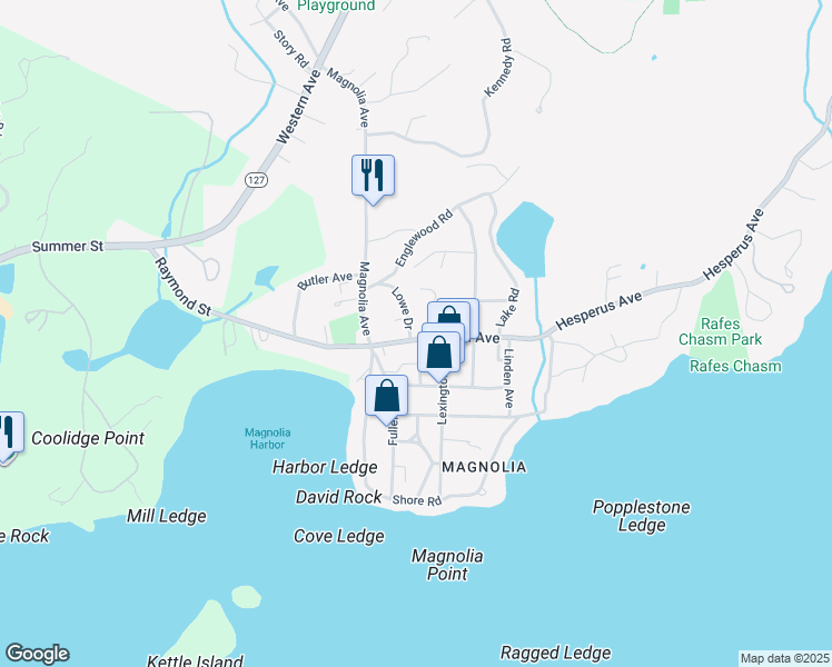 map of restaurants, bars, coffee shops, grocery stores, and more near 10 Norman Avenue in Gloucester