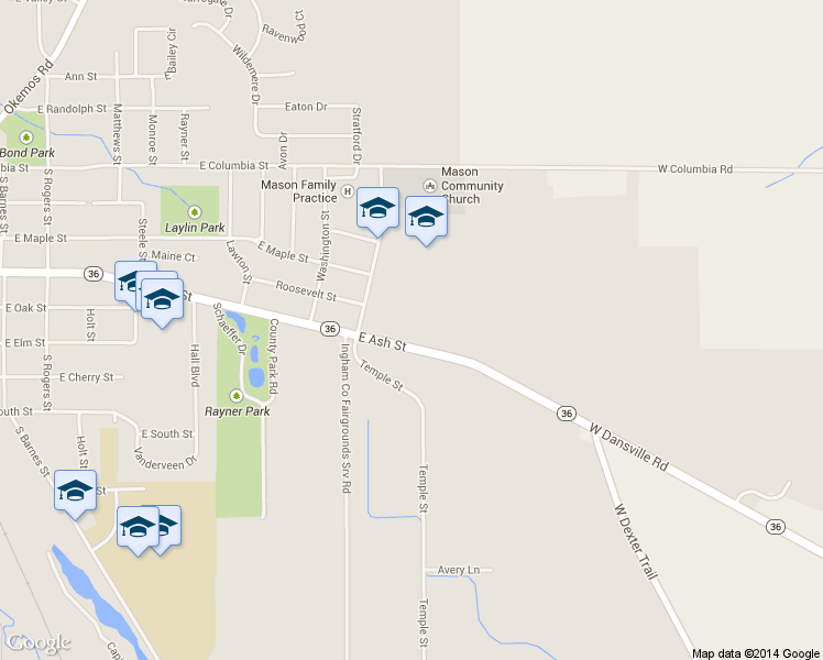 map of restaurants, bars, coffee shops, grocery stores, and more near 1025 East Ash Street in Mason