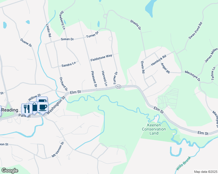 map of restaurants, bars, coffee shops, grocery stores, and more near 211 Elm Street in North Reading