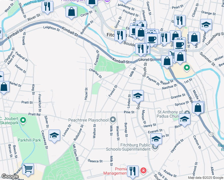 map of restaurants, bars, coffee shops, grocery stores, and more near 10 William Street in Fitchburg