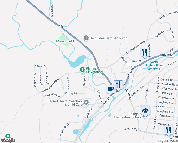 map of restaurants, bars, coffee shops, grocery stores, and more near 817 Westminster Hill Road in Fitchburg