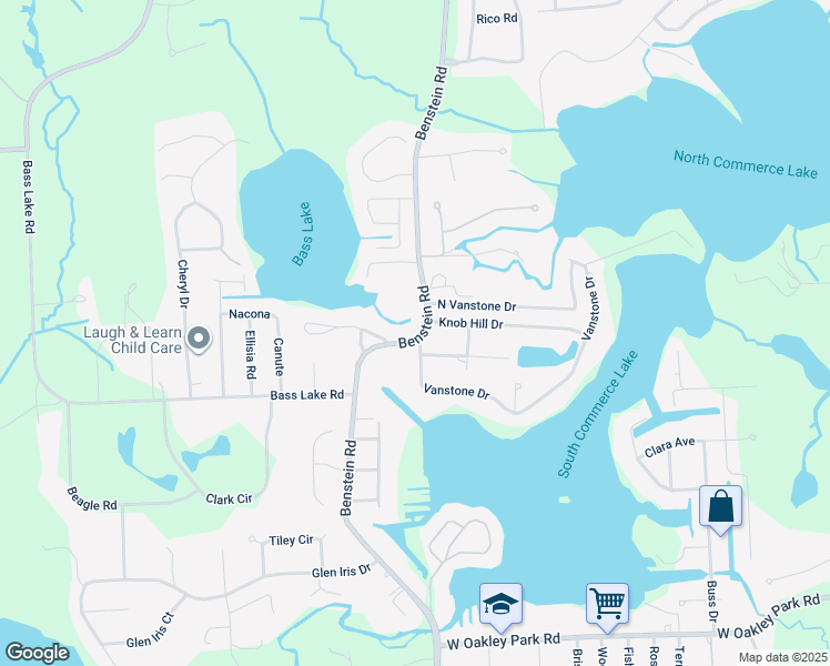 map of restaurants, bars, coffee shops, grocery stores, and more near 3865 Benstein Road in Commerce Charter Township