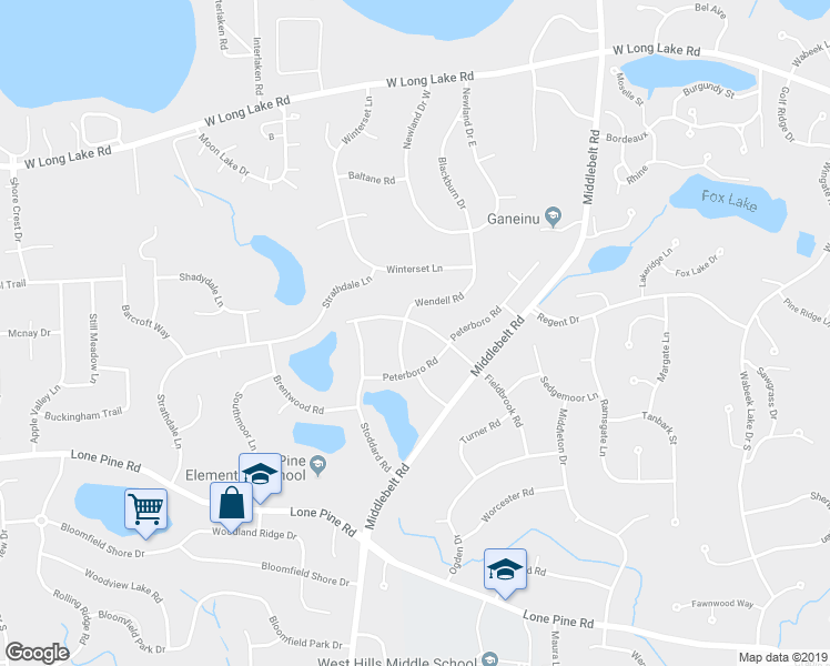 map of restaurants, bars, coffee shops, grocery stores, and more near 4204 Fieldbrook Road in West Bloomfield Township